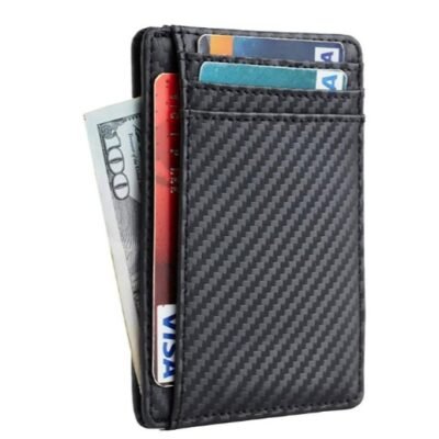 EXINOZ Minimalist Carbon Fiber Leather Wallet with RFID Blocking | Slim Credit Card Holder