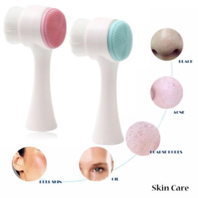 Double-Sided Silicone Facial Cleansing Brush – Vibrating Face Massager & Deep Pore Skin Care Tool for Daily Face Wash